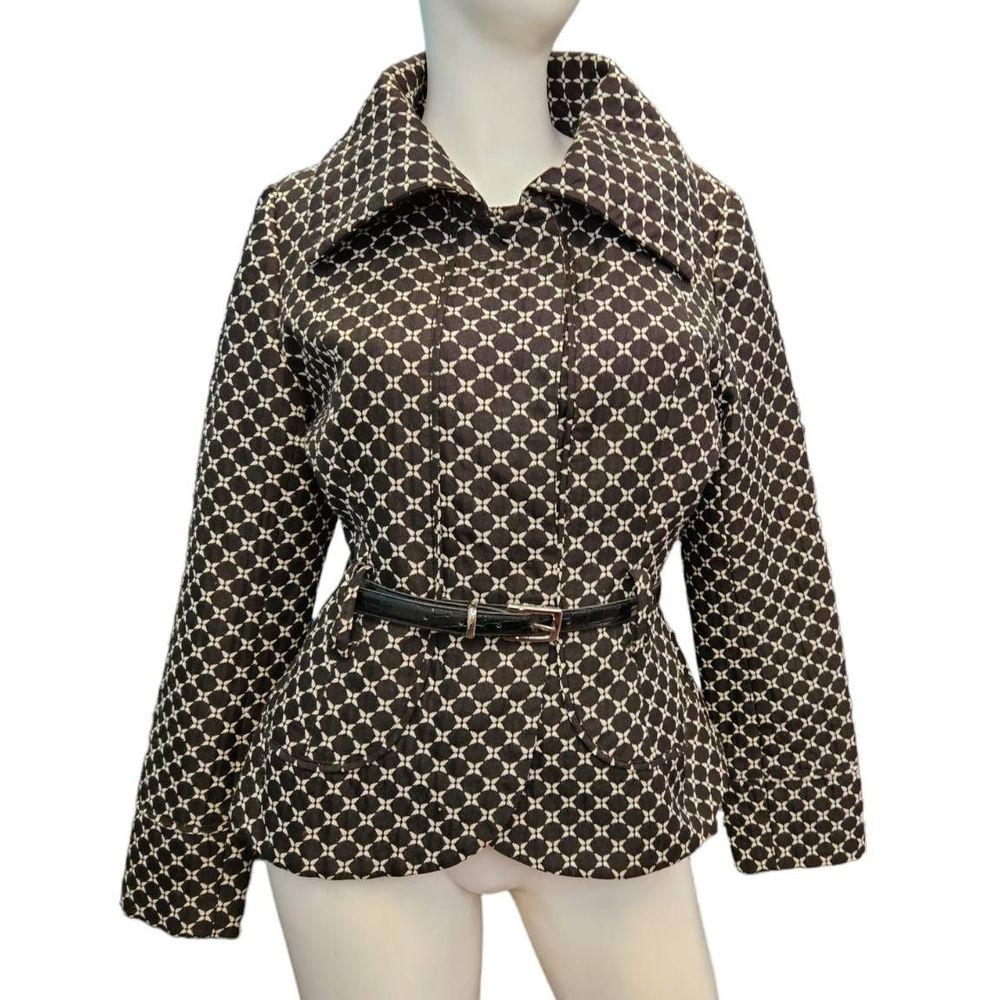 DR Sportswear Black Mod Print Belted Blazer Size 8 Vontage Style